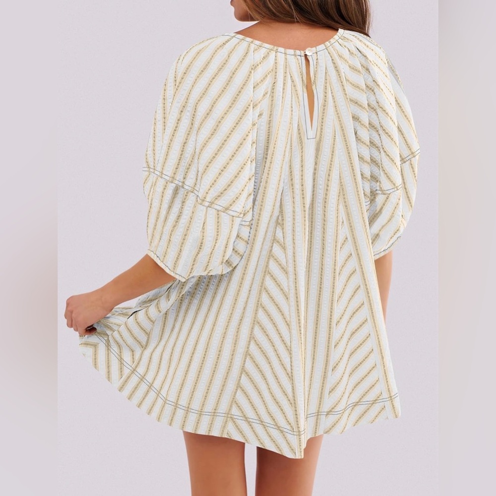 Striped Beige and White Dress - Picture 4 of 4